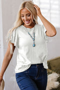 White Layered Ruffle Short Sleeve Round Neck Top