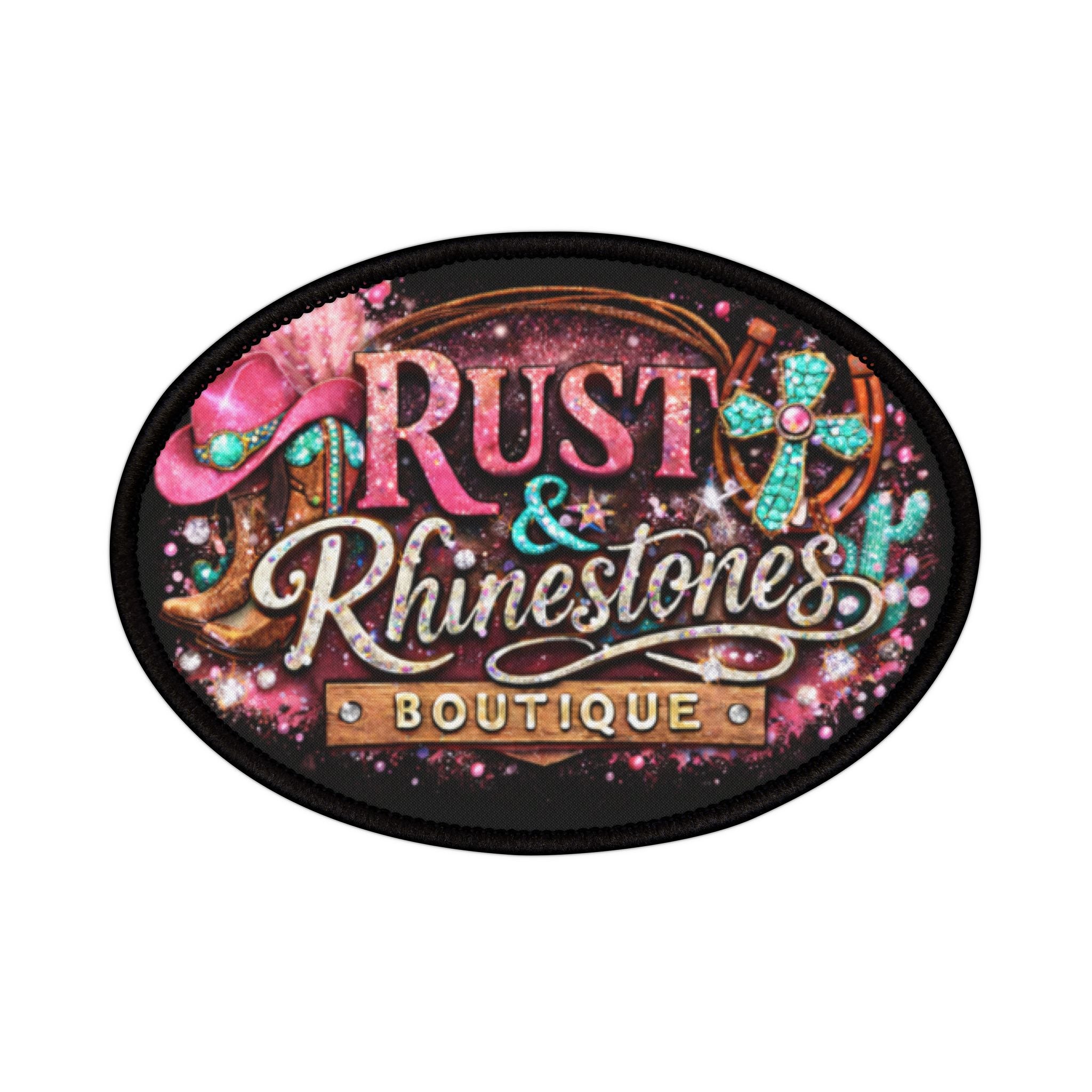 Rust & Rhinestones Boutique Patch — Iron-On Decorative Patch